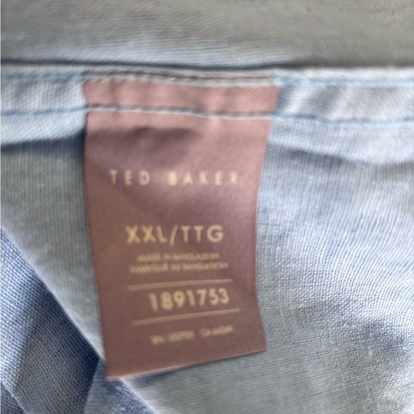 Ted Baker LINEN Blend Sky Blue Casual Button Down Shirt - Picture 6 of 7